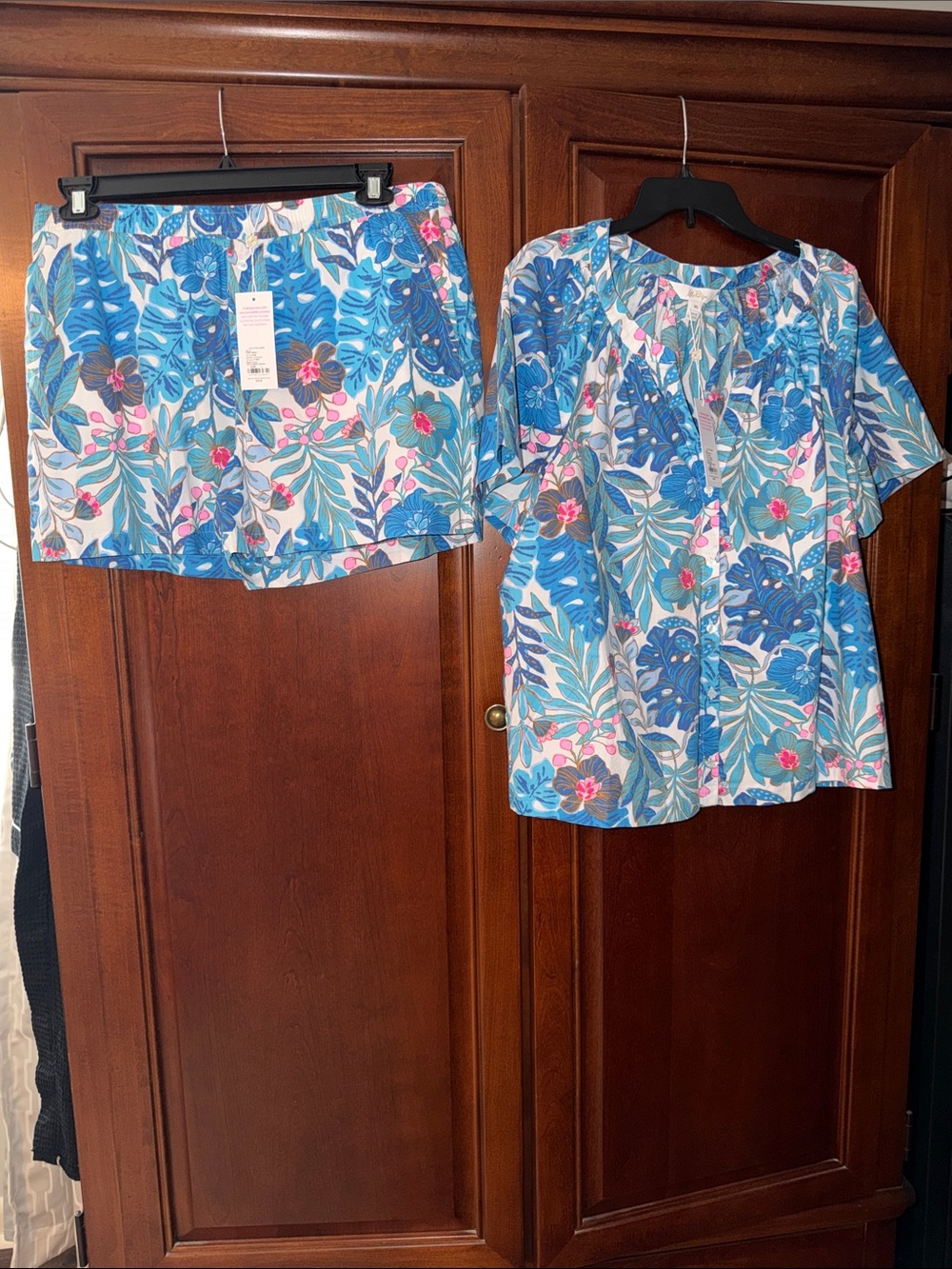 Lilly Pulitzer two piece set Darcey PJ set in Breezy Aqua Best Fronds Forever